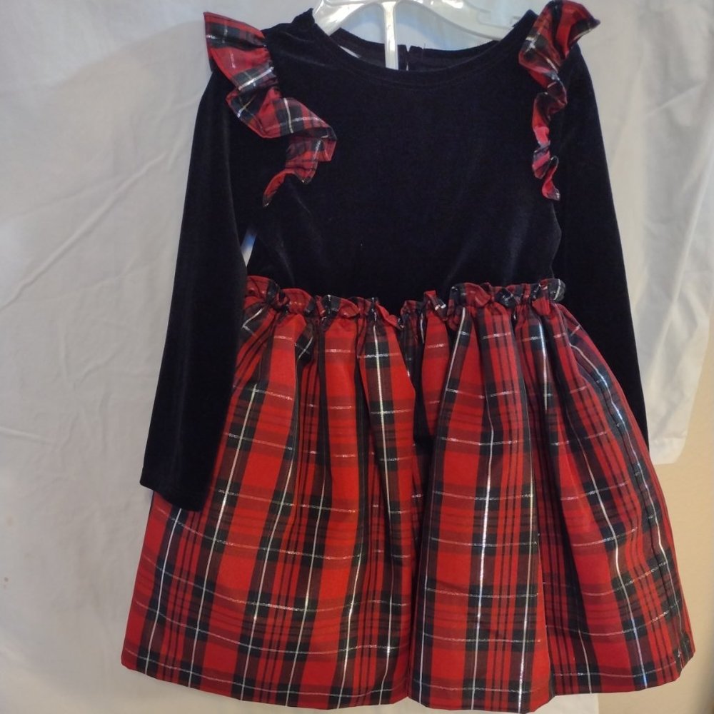 Christmas Dress Girls Baby Toddler Red Black Velour 24M NEW w/ Tags. Bloomers